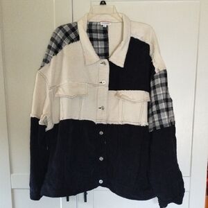 ANDREE BY UNIT Black and Cream Patchwork Lightweight Corduroy Jacket. Very Soft.
